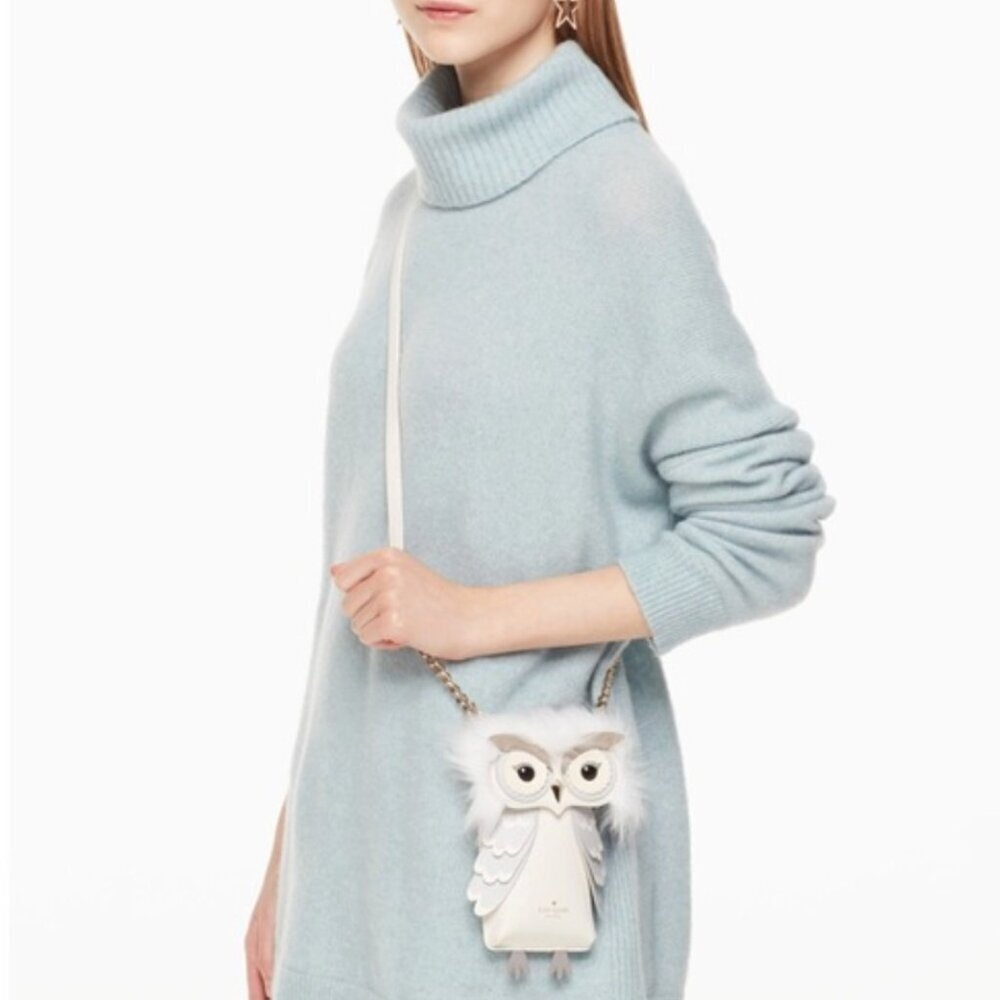 Kate Spade New York Owl Phone Crossbody Purse Wallet Small Bag Leather Faux Fur